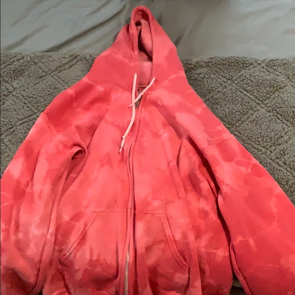 Red tie dye zip hoodie